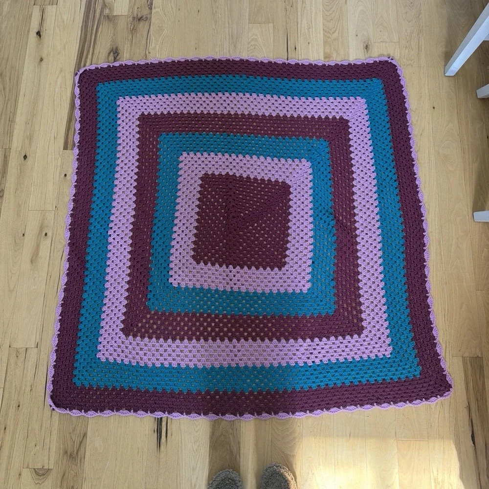 Vintage Hand Crochet Throw Blanket 53x53in